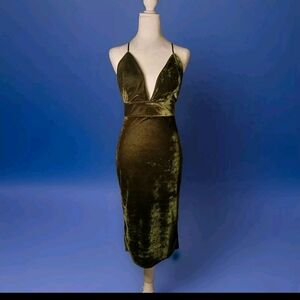 THE VINTAGE SHOP Party Evening Wedding Khaki Green Velour Pencil Dress size M